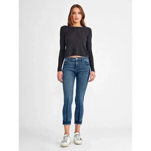 DL1961 Mara Straight Jeans 27 Ankle Mid Rise Blue Raw Hem Stretch Instasculpt